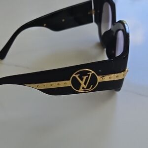 Louis Vuitton Black Sunglasses with Gold LV Emblem